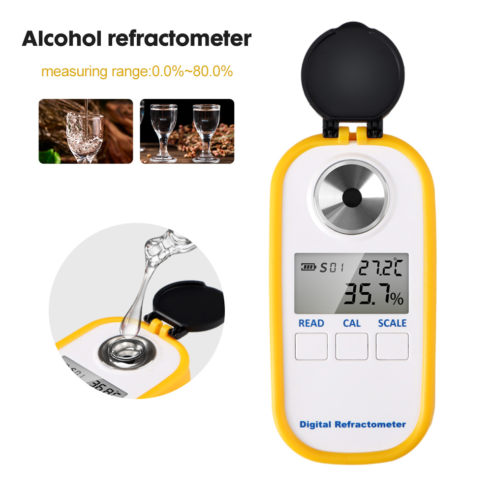 Wine Beer Spirit - مقياس انكسار الكحول الرقمي 0-80% شاشة